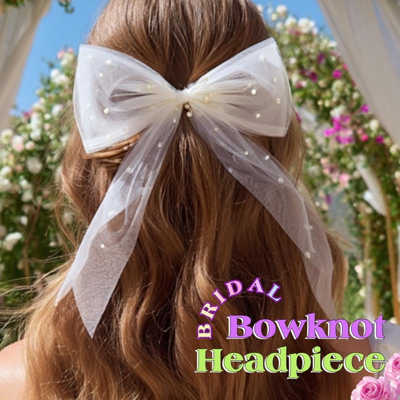 JONKY Bride Wedding Hair Bow Weil Bridal White Short Clip for Women (Style3) - Image 5